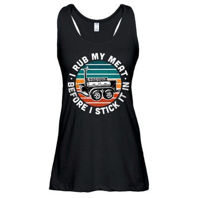 BBQ Dad Offset Smoker Pit Accessory I Rub My Meat Funny Text Ladies Essential Flowy Tank