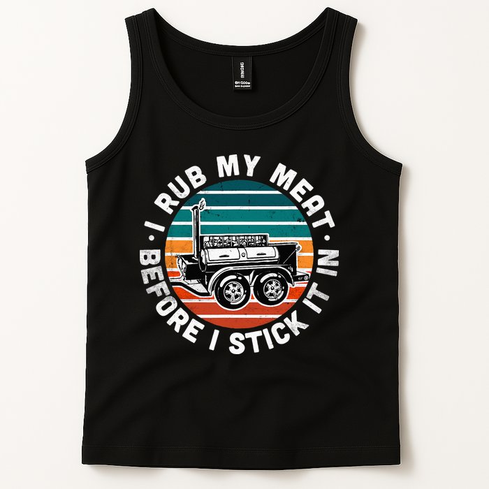 BBQ Dad Offset Smoker Pit Accessory I Rub My Meat Funny Text Tank Top