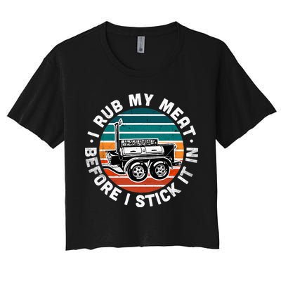 BBQ Dad Offset Smoker Pit Accessory I Rub My Meat Funny Text Crop Top