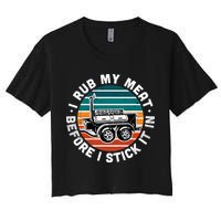 BBQ Dad Offset Smoker Pit Accessory I Rub My Meat Funny Text Crop Top