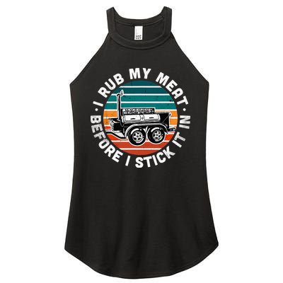 BBQ Dad Offset Smoker Pit Accessory I Rub My Meat Funny Text Women's Perfect Tri Rocker Tank