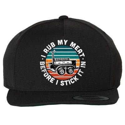 BBQ Dad Offset Smoker Pit Accessory I Rub My Meat Funny Text Wool Snapback Cap