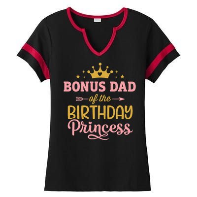 Bonus Dad Of Birthday Princess Girl Matching Family Party Ladies Halftime Notch Neck Tee