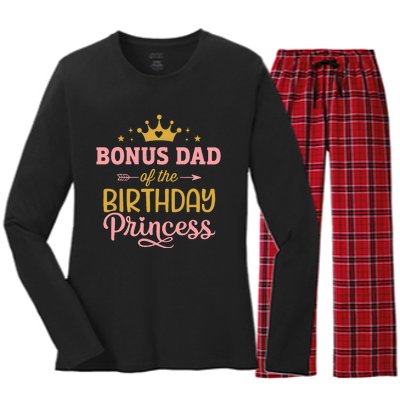 Bonus Dad Of Birthday Princess Girl Matching Family Party Women's Long Sleeve Flannel Pajama Set 