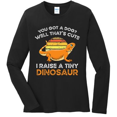 Bearded Dragon Owner I Raise A Tiny Dinosaur Bearded Dragon Ladies Long Sleeve Shirt