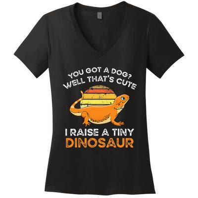 Bearded Dragon Owner I Raise A Tiny Dinosaur Bearded Dragon Women's V-Neck T-Shirt