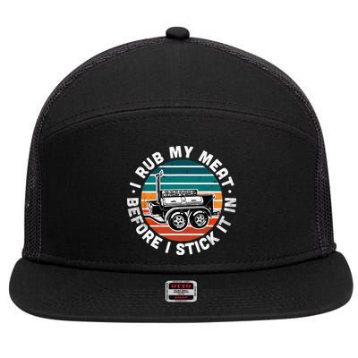 BBQ Dad Offset Smoker Pit Accessory I Rub My Meat Funny Text 7 Panel Mesh Trucker Snapback Hat