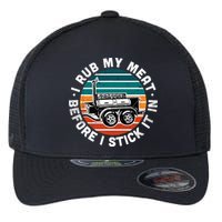 BBQ Dad Offset Smoker Pit Accessory I Rub My Meat Funny Text Flexfit Unipanel Trucker Cap