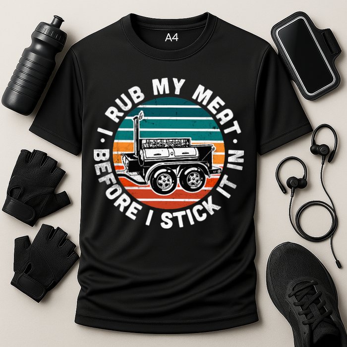 BBQ Dad Offset Smoker Pit Accessory I Rub My Meat Funny Text Performance Shirt