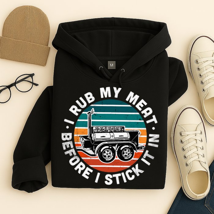 BBQ Dad Offset Smoker Pit Accessory I Rub My Meat Funny Text Hoodie