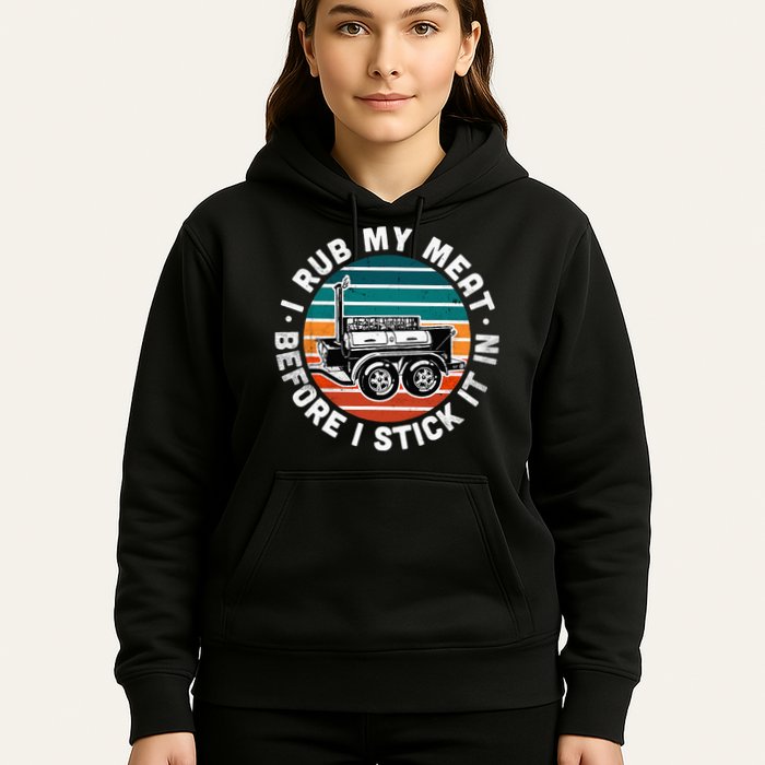 BBQ Dad Offset Smoker Pit Accessory I Rub My Meat Funny Text Hoodie
