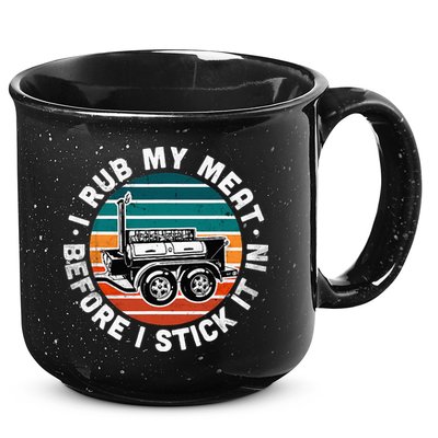 BBQ Dad Offset Smoker Pit Accessory I Rub My Meat Funny Text 15oz Campfire Ceramic Mug