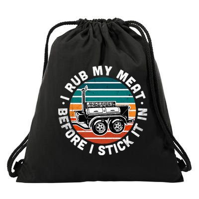 BBQ Dad Offset Smoker Pit Accessory I Rub My Meat Funny Text Drawstring Bag