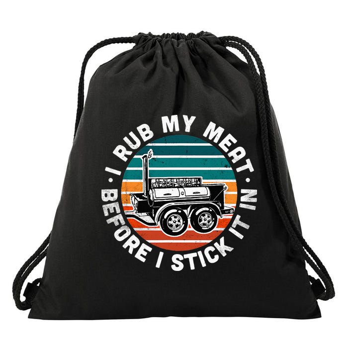 BBQ Dad Offset Smoker Pit Accessory I Rub My Meat Funny Text Drawstring Bag