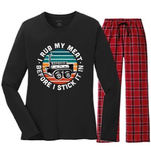 BBQ Dad Offset Smoker Pit Accessory I Rub My Meat Funny Text Women's Long Sleeve Flannel Pajama Set 