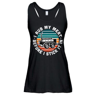 BBQ Dad Offset Smoker Pit Accessory I Rub My Meat Funny Text Ladies Essential Flowy Tank