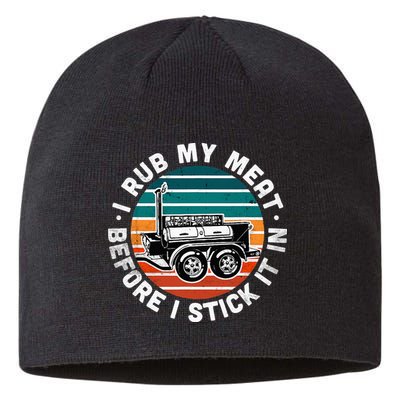 BBQ Dad Offset Smoker Pit Accessory I Rub My Meat Funny Text Sustainable Beanie