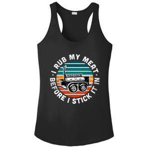 BBQ Dad Offset Smoker Pit Accessory I Rub My Meat Funny Text Ladies PosiCharge Competitor Racerback Tank