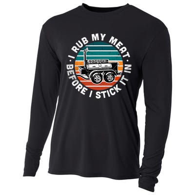 BBQ Dad Offset Smoker Pit Accessory I Rub My Meat Funny Text Cooling Performance Long Sleeve Crew