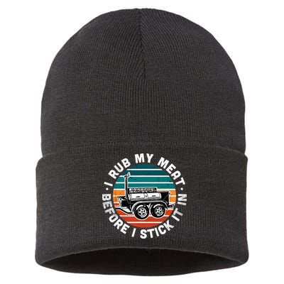 BBQ Dad Offset Smoker Pit Accessory I Rub My Meat Funny Text Sustainable Knit Beanie