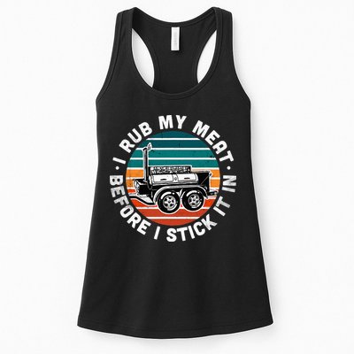 BBQ Dad Offset Smoker Pit Accessory I Rub My Meat Funny Text Womens Tank Top