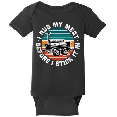 BBQ Dad Offset Smoker Pit Accessory I Rub My Meat Funny Text Baby Bodysuit