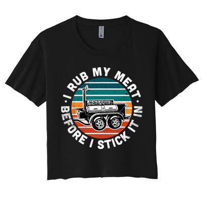 BBQ Dad Offset Smoker Pit Accessory I Rub My Meat Funny Text Crop Top