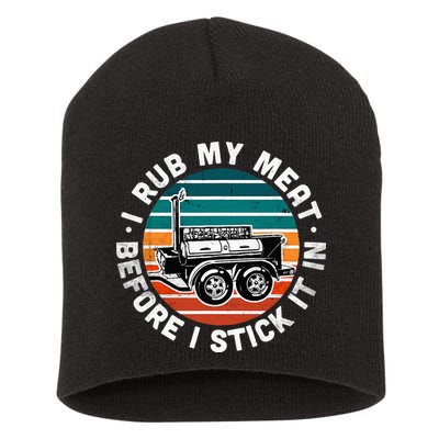 BBQ Dad Offset Smoker Pit Accessory I Rub My Meat Funny Text Short Acrylic Beanie