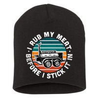 BBQ Dad Offset Smoker Pit Accessory I Rub My Meat Funny Text Short Acrylic Beanie
