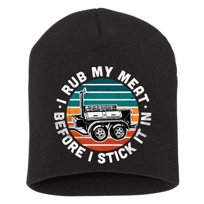 BBQ Dad Offset Smoker Pit Accessory I Rub My Meat Funny Text Short Acrylic Beanie