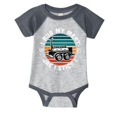 BBQ Dad Offset Smoker Pit Accessory I Rub My Meat Funny Text Infant Baby Jersey Bodysuit