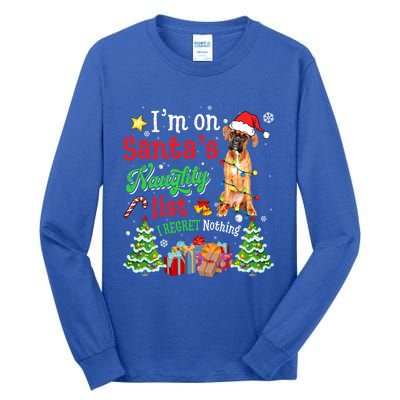 Boxer Dog On Santa's Naughty Funny List Xmas Great Gift Tall Long Sleeve T-Shirt