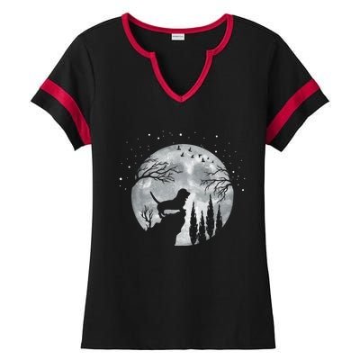 Beagle Dog Owner Full Moon At Night Meaningful Gift Dog Breed Dogs Beagles Gift Ladies Halftime Notch Neck Tee