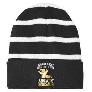 Bearded Dragon Pet I Raise A Tiny Dinosaur Bearded Dragon Striped Beanie with Solid Band