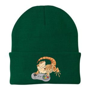 Bearded Dragon Playing Video Game Reptiles Pagona Gamer Knit Cap Winter Beanie