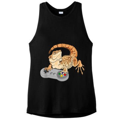 Bearded Dragon Playing Video Game Reptiles Pagona Gamer Ladies PosiCharge Tri-Blend Wicking Tank