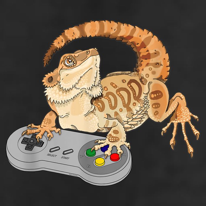 Bearded Dragon Playing Video Game Reptiles Pagona Gamer 7 Panel Mesh Trucker Snapback Hat