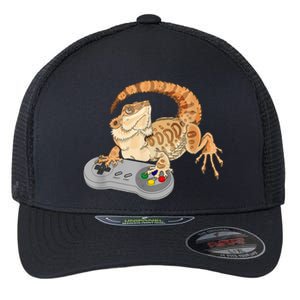 Bearded Dragon Playing Video Game Reptiles Pagona Gamer Flexfit Unipanel Trucker Cap