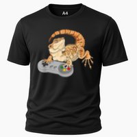 Bearded Dragon Playing Video Game Reptiles Pagona Gamer Cooling Performance Crew T-Shirt