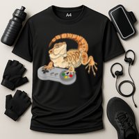 Bearded Dragon Playing Video Game Reptiles Pagona Gamer Cooling Performance Crew T-Shirt