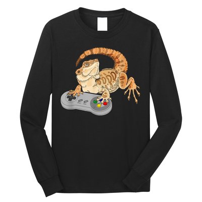 Bearded Dragon Playing Video Game Reptiles Pagona Gamer Long Sleeve Shirt