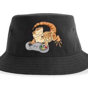 Bearded Dragon Playing Video Game Reptiles Pagona Gamer Sustainable Bucket Hat