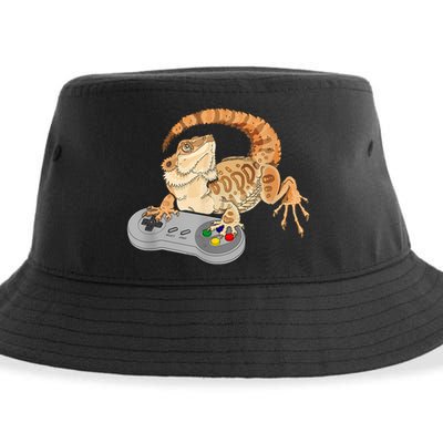 Bearded Dragon Playing Video Game Reptiles Pagona Gamer Sustainable Bucket Hat