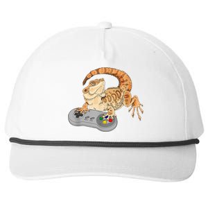 Bearded Dragon Playing Video Game Reptiles Pagona Gamer Snapback Five-Panel Rope Hat