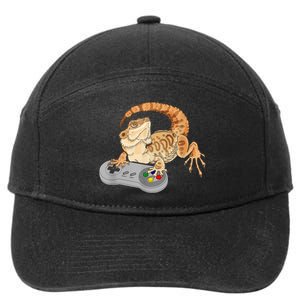 Bearded Dragon Playing Video Game Reptiles Pagona Gamer 7-Panel Snapback Hat