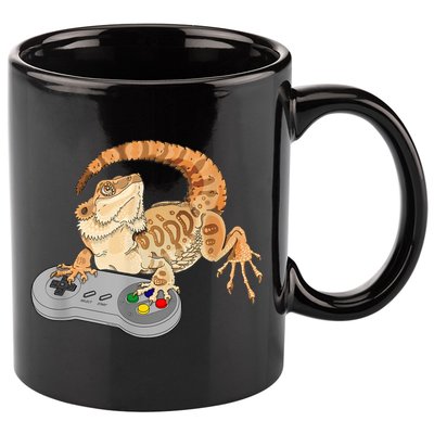 Bearded Dragon Playing Video Game Reptiles Pagona Gamer 11oz C Handle Ceramic Mug