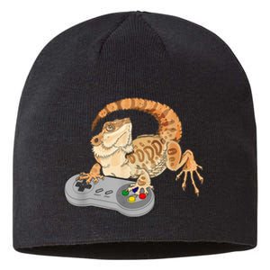 Bearded Dragon Playing Video Game Reptiles Pagona Gamer Sustainable Beanie