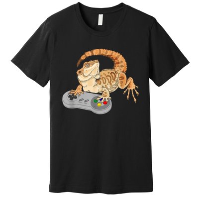 Bearded Dragon Playing Video Game Reptiles Pagona Gamer Premium T-Shirt