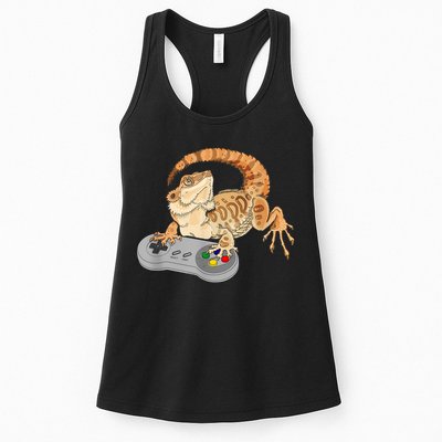 Bearded Dragon Playing Video Game Reptiles Pagona Gamer Womens Tank Top