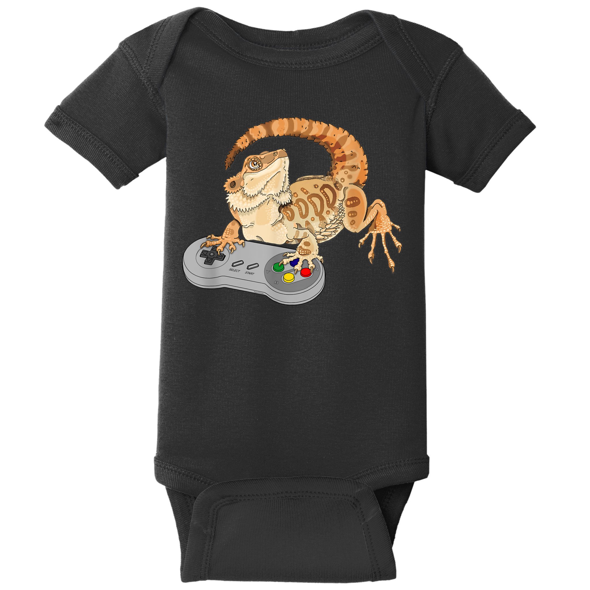 Bearded Dragon Playing Video Game Reptiles Pagona Gamer Baby Bodysuit